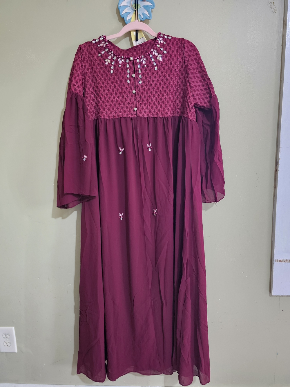 Embellished Wine Magenta Maxi Dress